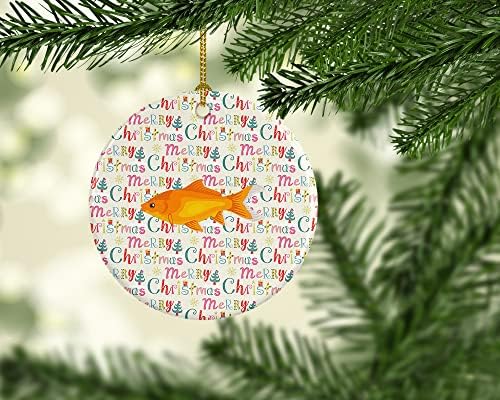 אוצרות קרוליין WDK2918CO1 דגי זהב קישוט קרמיקה לחג המולד, קישוטים לעץ חג המולד, קישוט תלוי לחג המולד, חג,