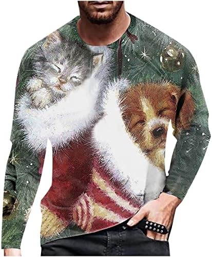 סווטשירט לגברים שרוול ארוך צוואר צווארון חולצות חג מולד פלוס גודל 3D סנאטה קלאוס מצחיק הדפסת חולצות סוודר