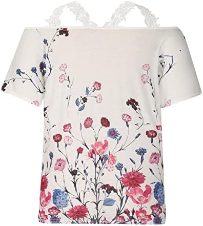 מחשוף צולל סגול תחרה תחרה חולצות לנשים שרוול קצר פרח פרח פרח פרח פרח גרפי גרפי טשירטים גבירותי SL XXL
