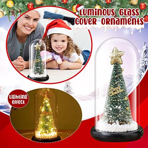 קישוטי עץ חג המולד מיני עץ חג המולד מיניאטורה בכיפת זכוכית עם אורות LED לחג המולד DIY Craft Carte