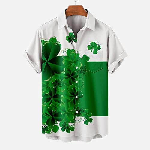 גברים איריים חולצה של St.Patrick's Day חולצה של שרוול קצר מזדמן כפתור הוואי UP חולצות תלתן מודפסות