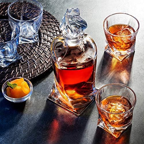 קנקן ויסקי זכוכית בסגנון אירופאי פינדין & מגבר; קנקן משקאות עם פקק זכוכית, 28 עוז.- עם מגנטי