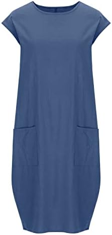 שמלות MIDI של LMDUDAN לנשים קיץ אופנה סולידי כותנה מוצקה שרוולים קצרים שמלת קפטן כיסים רופפים שמלות