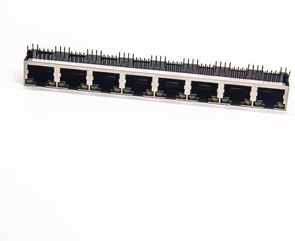 Gxmrhwy 20pcs rj45 ethernet שקע 1 * 8 יציאה זווית ישרה דרך חור עם LED