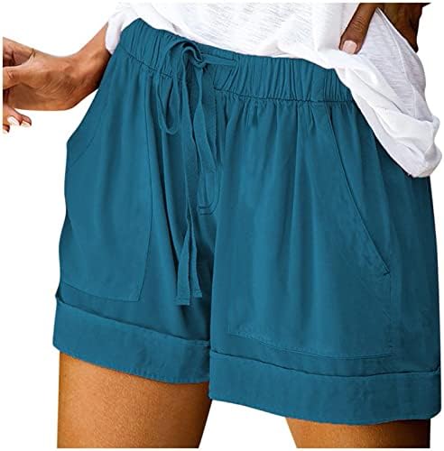 נשים קיץ מכנסיים קצרים מקרית קומפי שרוך אלסטי מותניים מכנסיים קצרים עם כיס קל משקל בתוספת גודל מכנסיים