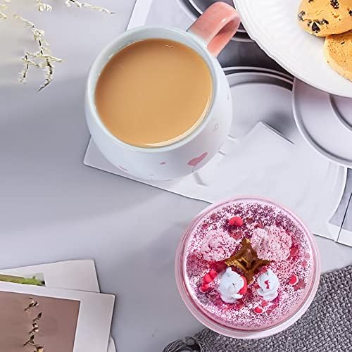 ספלי קפה קרמיים ורודים ורודים, כוסות חלב תה יצירתיות עם מכסה כדור שלג דוב מקסים,מתנות יום הולדת ייחודיות ליום האם