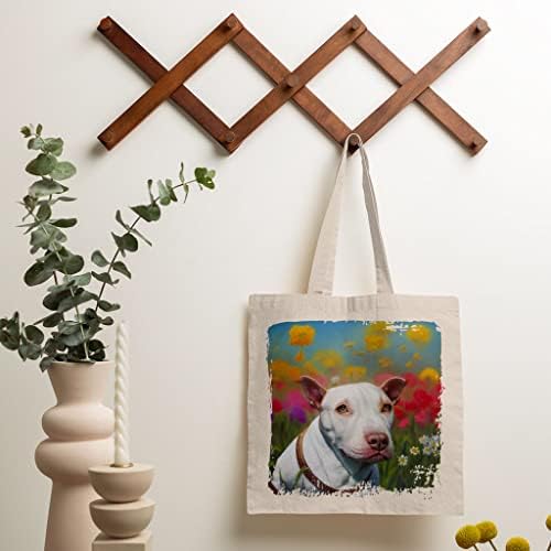 כלב בשדה פרחים שקית תיק קטן - תיק קניות מגניב - תיק טוטו של פיטבול