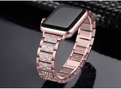 Secbolt 40 ממ מארז בלינג צבעוני שקוף עם מגן מסך ופס בלינג זהב ורד עבור Apple Watch 40 ממ Iwatch