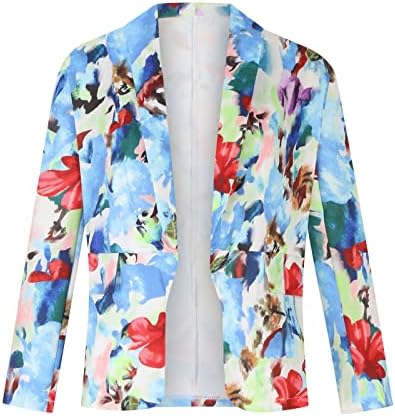 Petite Blazers Womens Graphic Cardigan Prodigan Cardigan פתוח ז'קט שרוול ארוך צבעוני חליפת הדפסה צבעונית מעילים