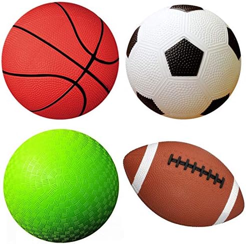 תפוח עץ חבילה של 4 ספורט כדורי עם 1 משאבת: 1 כל של 5 כדורגל כדור, 5 כדורסל, 5 מגרש משחקים כדור, ו 6.5 כדורגל