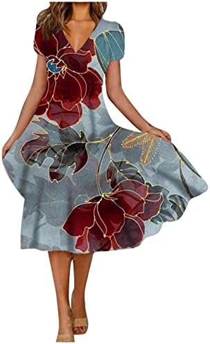 שמלת נדנדה עם צווארון נשים בוהו קיץ שרוול קצר שמלת מידי מזדמן 2023 שמלה קיצית סקסית מודפסת פרחונית שמלה רופפת