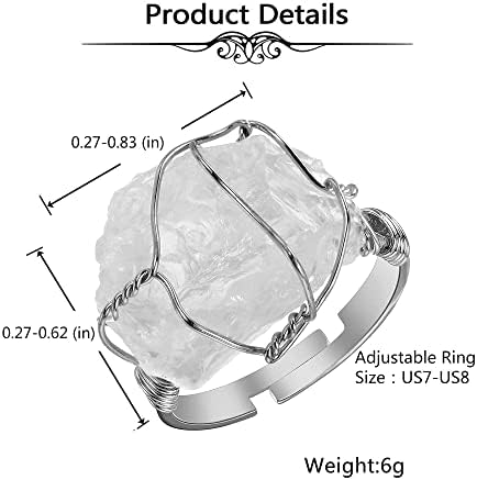 טבעי ריפוי קריסטל טבעת בעבודת יד גלם עפרות קוורץ אבן חן פשוט אישיות מתכוונן פתוח טבעת להקת תכשיטי