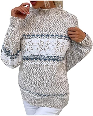 סוודר סוודרים של נשים סרוגים פתיתי שלג לחג המולד חצי סוודר צווארון גולף סוודר