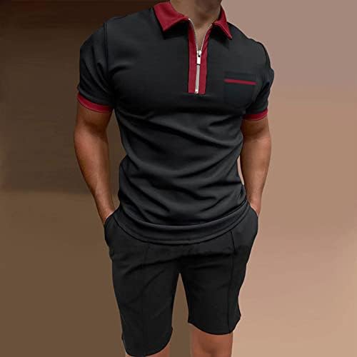 אימון RBCULF סט רוכסן אופנה לגברים מעלה חולצת גולף דש ומכנסי ג'וג'ר קצרים