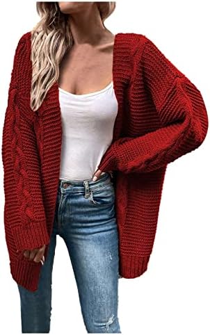 אופנה Cokuera סתיו קרדיגן סוודרים לנשים אלגנטיות קדמיות קרדיגן סיבתיות רופפות בצבע אחיד מעיל