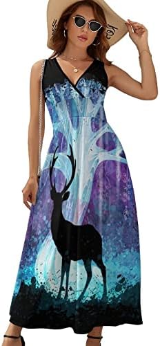 קסם צבי צללית נשים של ארוך שמלה ללא שרוולים צוואר טנק מקסי שמלת חוף מקרית שמלות