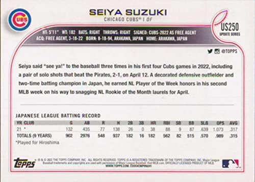 2022 עדכון Topps US250 Seiya Suzuki NM-MT RC Chicago Cubs Baseball