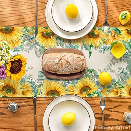מצב ארטואידי חמניות אקליפטוס רץ שולחן קיץ, קישוט שולחן אוכל מטבח אביב עונתי לעיצוב מסיבות בית
