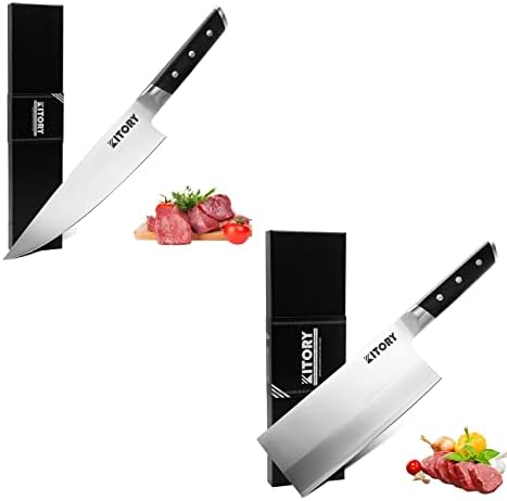 קיטורי 8 אינץ שף סכין + 7 אינץ ירקות קליבר סכין-ארגונומי פקקווד ידית-אריזת מתנה-מטאדרופ סדרה