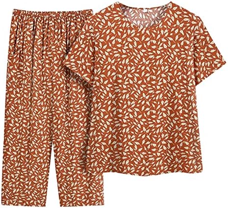 תלבושות קיץ של 2 חלקים לנשים פלוס גודל מזדמן מזדמן בכושר קשיש קשישים סטים לבגדים עם שרוול קצר חולצת