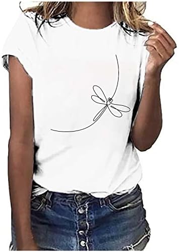 חולצת טיפה של שפירית נשים חולצה שרוול קצר צוואר צוואר צוואר גרפי חמוד טי קיץ מזדמן.