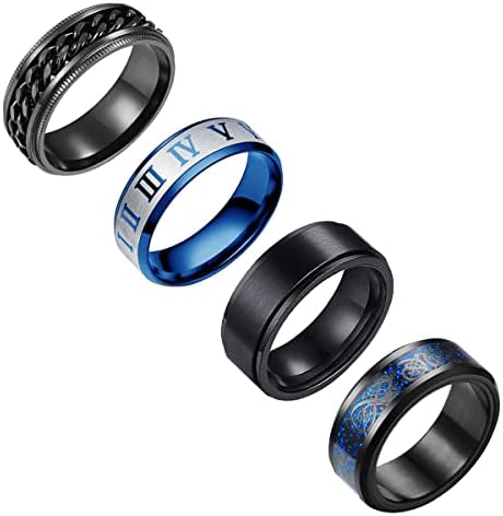 סגנון 4 יחידות רגיל להקת טבעות לגברים נירוסטה טבעות לגברים טבעת מגניב ספינר טבעות לגברים שחור נירוסטה טבעת