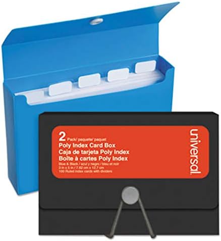 תיבת כרטיס אינדקס פולי אוניברסלית, מחזיקה 100 3 איקס 5 כרטיסים, 3 איקס 1.33 איקס 5, פלסטיק, שחור / כחול, 2 / חבילה