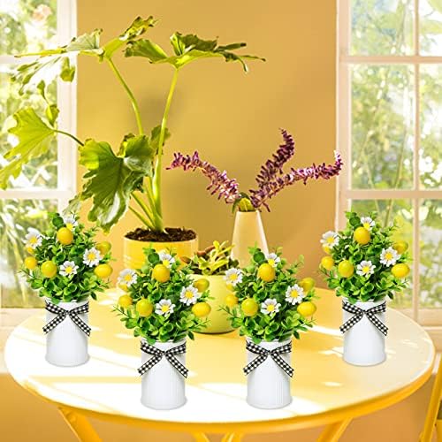4 חבילה לימון מייסון צנצנת שולחן מרכזי, מלאכותי לימון בית סידורי מזויף לימון דייזי צמחים עם פו עלים
