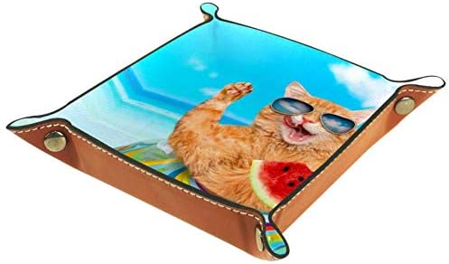 מגשי שולחן במשרד מואום, חתול אוכל אבטיח ים, עור שרות מגש סוראז ' קופסות קטן לתפוס מגש עבור בית משרד