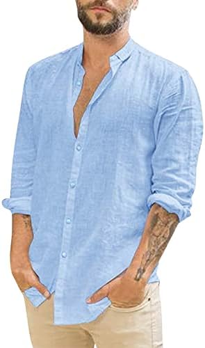 חולצות פשתן כותנה לגברים שרוול ארוך שרוול ארוך חוף היפי מזדמן צמרות יוגה רגועות בכושר קל משקל כפתור מטה חולצות