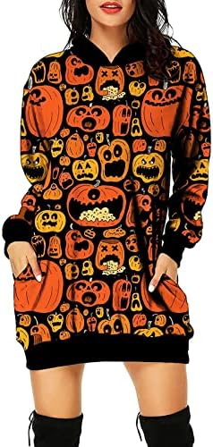 Grge Beuu Halloween Hoodie שמלה לנשים סוודרים עם שרוול ארוך גדול עם שרוול ארוך סווטשירט עם כיסים עם כיסים