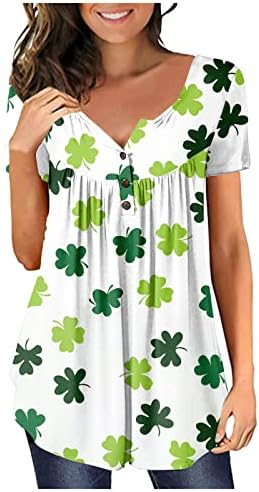 נשים סנט פטריק יום חולצה קצר שרוול טוניקת חולצות אירי שמרוק גרפי טיז מצחיק חולצות פרחוני לפרוע חולצה