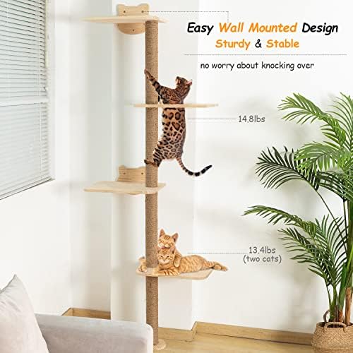 חתול עץ קיר רכוב גבוה גרוד עבור מקורה חתולי טיפוס מגדל פעילות עץ חתול קיר ריהוט 73 אינץ