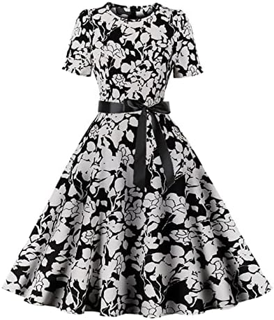 בציר קוקטייל המפלגה שמלה לנשים פרחוני קצר שרוול 1950 ערב שמלות צוות צוואר קו אלגנטי נדנדה שמלה