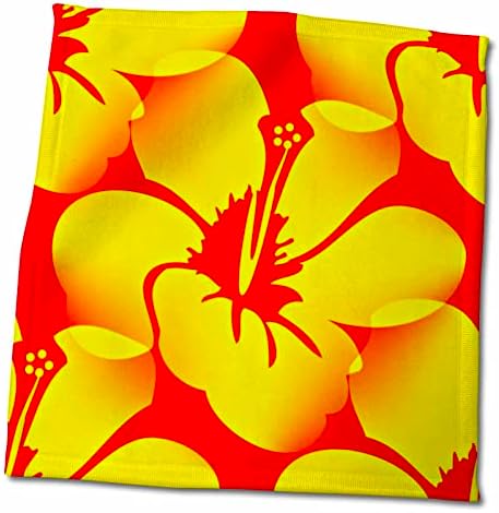 3ד ורד צהוב וכתום הדפס פרחי היביסקוס הוואי-אמנות טרופית טוול_53560_1 מגבת, 15 איקס 22, לבן