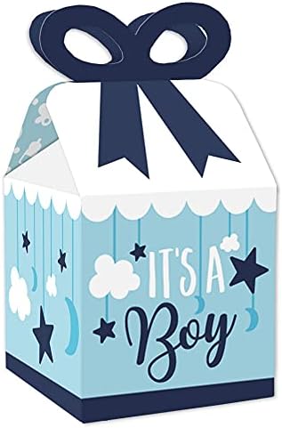 נקודה גדולה של אושר זו ילד - מרובע העדף קופסאות מתנה - קופסאות קשת מקלחת לתינוק כחול - סט של 12