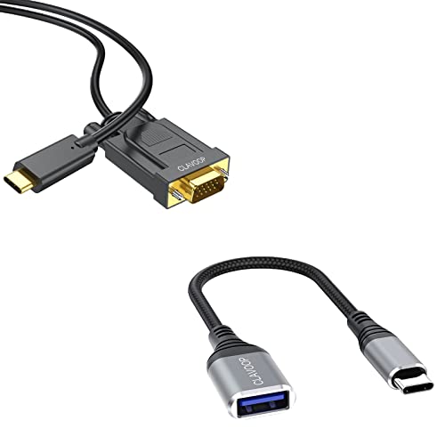 Clavoop USB C זכר ל- USB צרור מתאם נקבה עם סוג C ל- VGA כבל 3ft