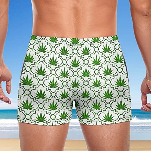 דפוס עלים עשבים ירוקים גזעי שחייה מרובעים לגברים בגד ים ספורט בוקסר בושל בוקסר קיץ ביץ 'קצרים בגדי ים אלסטי