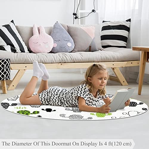 Llnsupply בגודל גדול 4 רגל ילדים עגולים אזור משחק שטיח שטיח קקטוס משתלת כרית שטיחים ללא להחליק ילדים שטיח