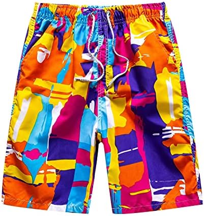 מכנסי לוח Beuu Mens Board, ייבוש מהיר של מכנסי קיץ חוף קצרים הוואי הדפס גרפי שרוף רופף מתאים גזעי שחייה