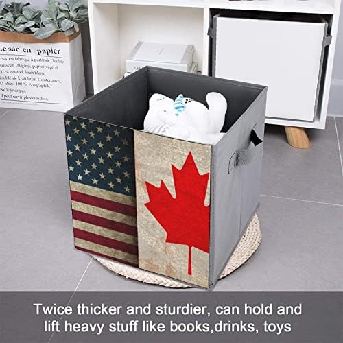 רטרו אמריקה דגל קנדה דגל מתקפל קוביות אחסון קופסאות קופסאות אחסון 11 אינץ 'פחי אחסון מתקפלים עם ידיות