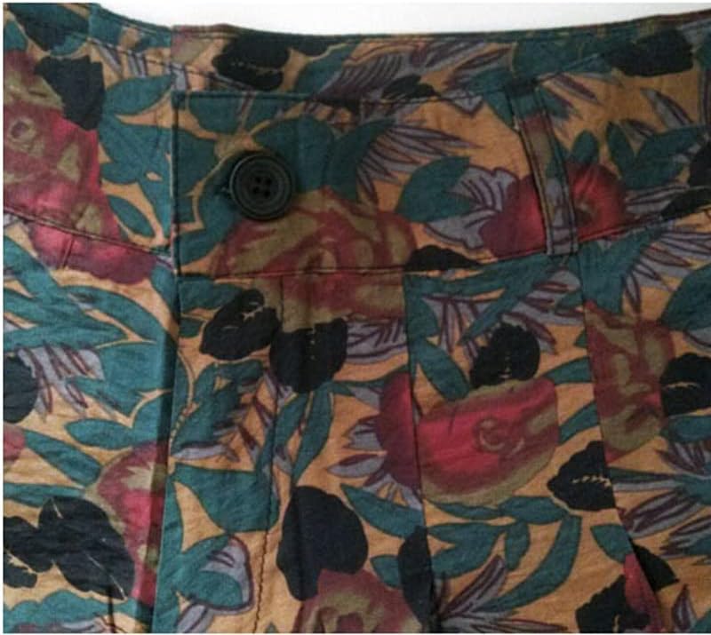 UKTZFBCTW נשים קיץ הדפס דפוס פרחים רחב רגל רופפת שמלת פשתן מכנסיים נקבה חצאית מזדמנת מכנסיים