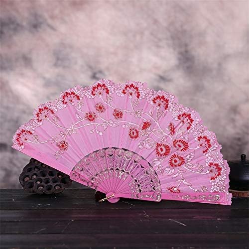 icodod וינטג 'סגנון סיני קפל קפל מאוורר מסיבת חתונה תחרה מחובב משי מתקפל ביד אחיזה מעריץ פרח פרח