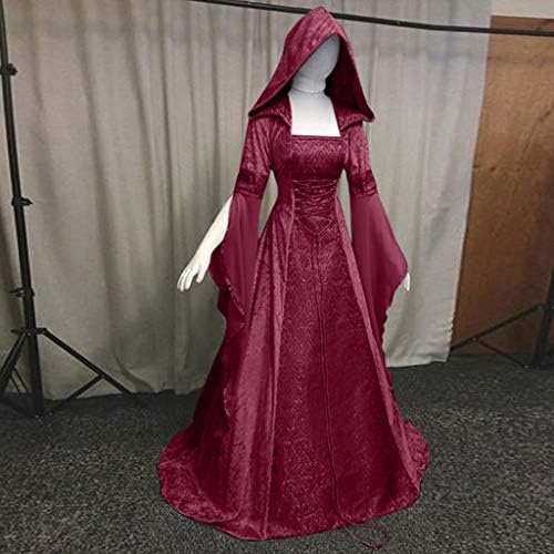 זפוטים מכשפות שמלה לנשים, רטרו מימי הביניים רנסנס תחפושת שמלת קוספליי מעל השמלה חצוצרה שרוול ברדס חלוק מכשפה
