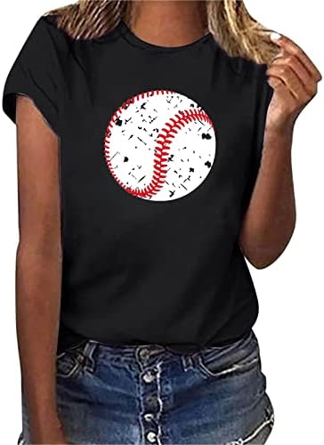 חולצות שרוול קצר לנשים נשים מקרית בייסבול הדפסה קצר שרוולים צוות צוואר רופף חולצת טי חולצה חולצות