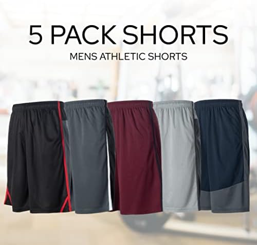 מכנסיים קצרים אתלטיים לגברים - חפיסה של 5 חבילות בגדים פעילים לגברים מהיר מכנסי כדורסל יבש - אימון,