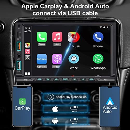 2023 Apple Carplay & Android Auto בגודל 7 אינץ 'ביותר עם שליטה קולית, סטריאו לרכב DIN כפול, מיררו-קישור,