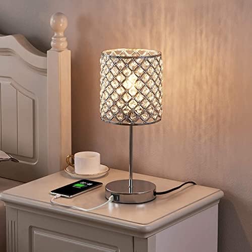Znl Home Good S בקרת מגע מנורת שולחן קריסטל - מנורת שולחן עם יציאות טעינה כפולות USB, אור 3 -כיווני
