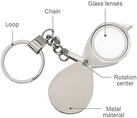 מתקפל כיס 8 מפתח שרשרת זכוכית מגדלת מתכת נייד מגדלת זכוכית קטן גודל זכוכית עדשה