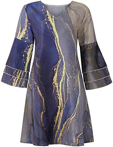 ארוך שרוול מקסי שמלה לנשים אופנה טמפרמנט אלגנטי מודפס עם צווארון 3/4 שרוולים מיני שמלה
